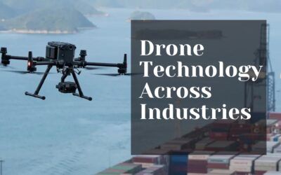 Drone Flying in the back ground with a text containing Drone Technology Across Industries